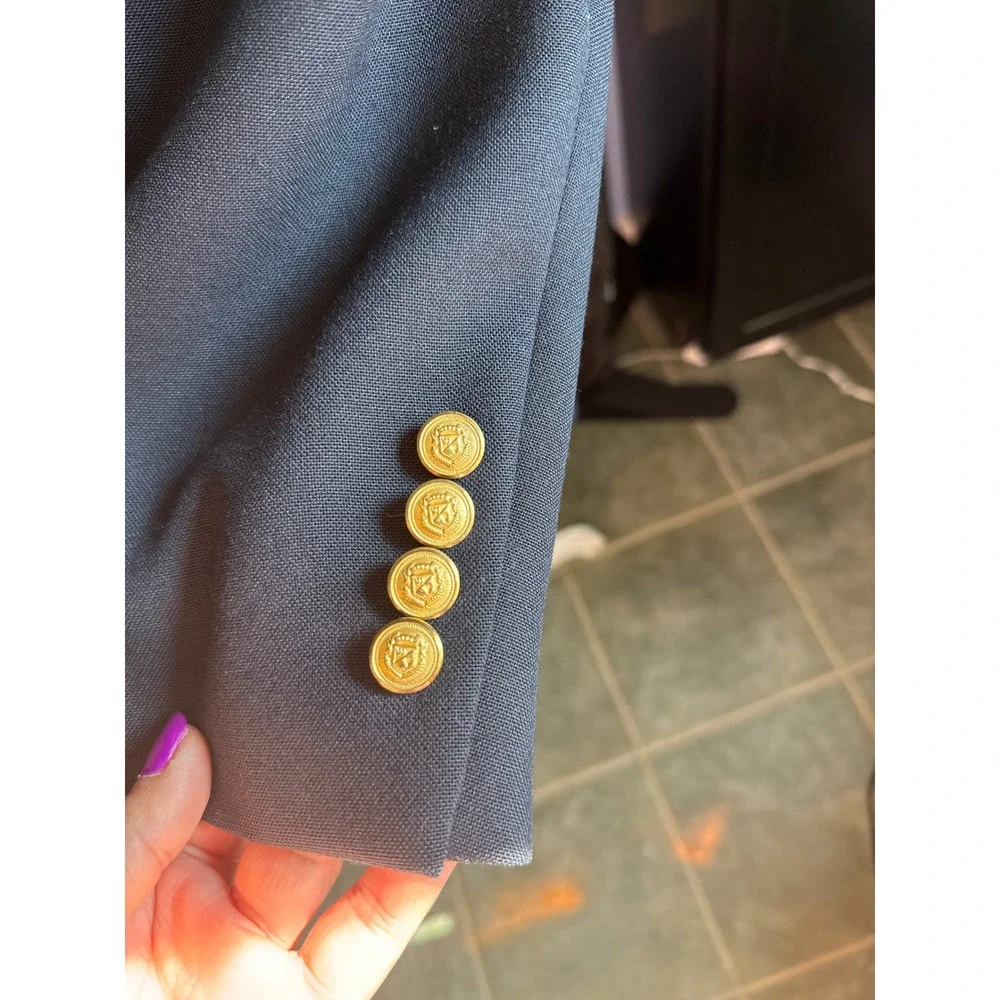 Lord & Taylor Wimbledon of England Mens Navy Blue Wool Blend Blazer Gold Buttons